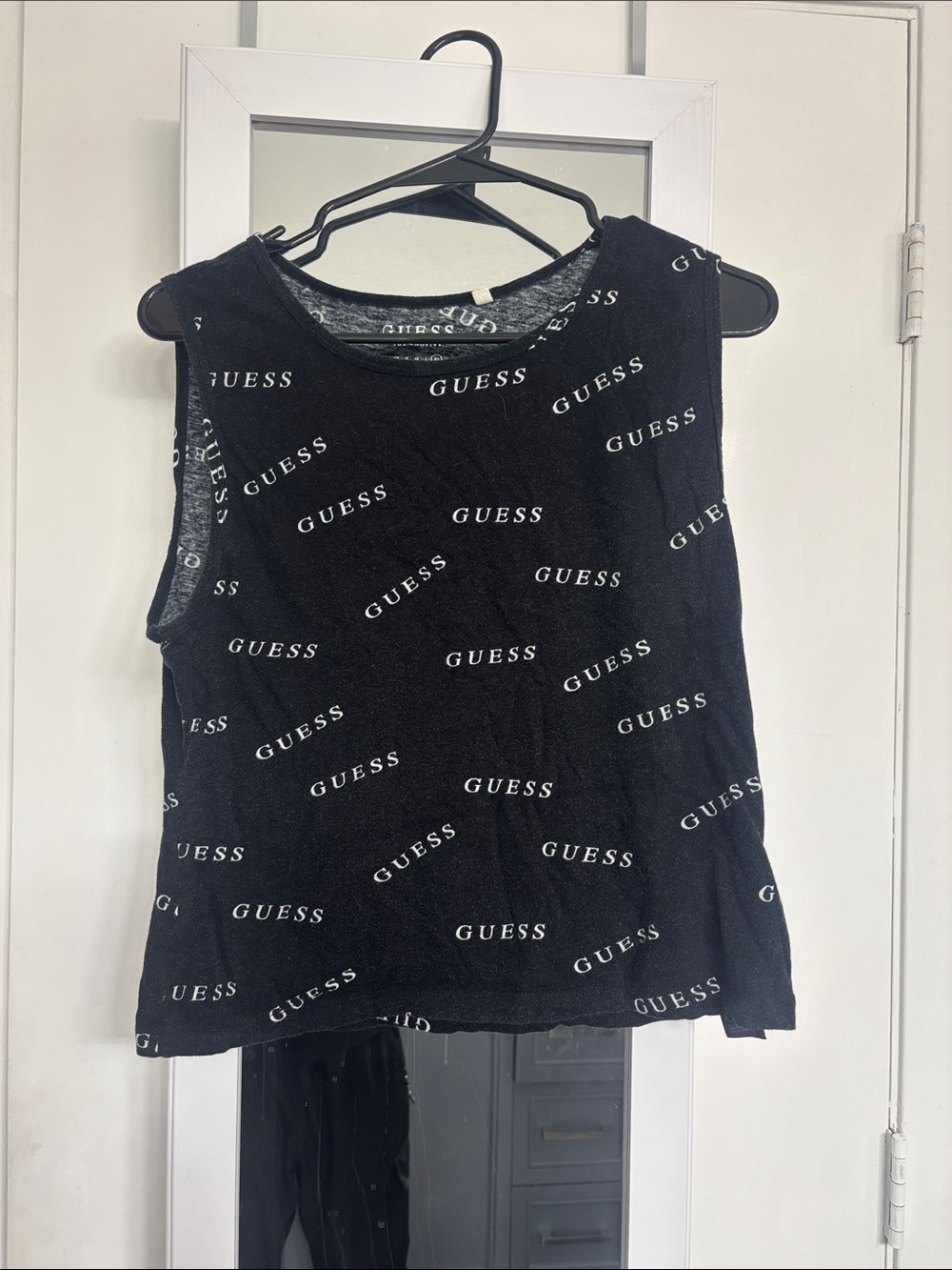 GUESS Black All-Over Logo Muscle Tee